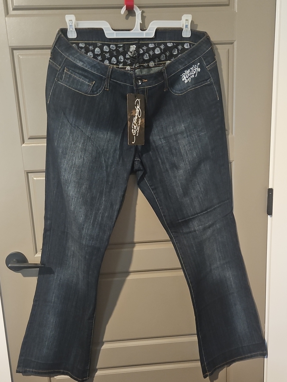 Ed Hardy Dark Indigo Boot Cut Jeans wi/Rhinestone Pocket & Rhinestone Sig Back